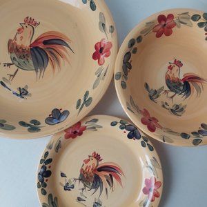 12PCS Vintage 1980's Gibson Everyday Hand Painted Rooster and Floral Pattern